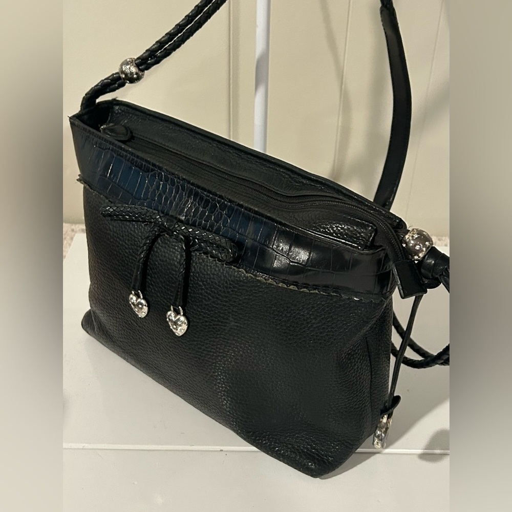 Brighton Black Leather Shoulder Bag Croc embossed shoulder bag - Picture 3 of 14
